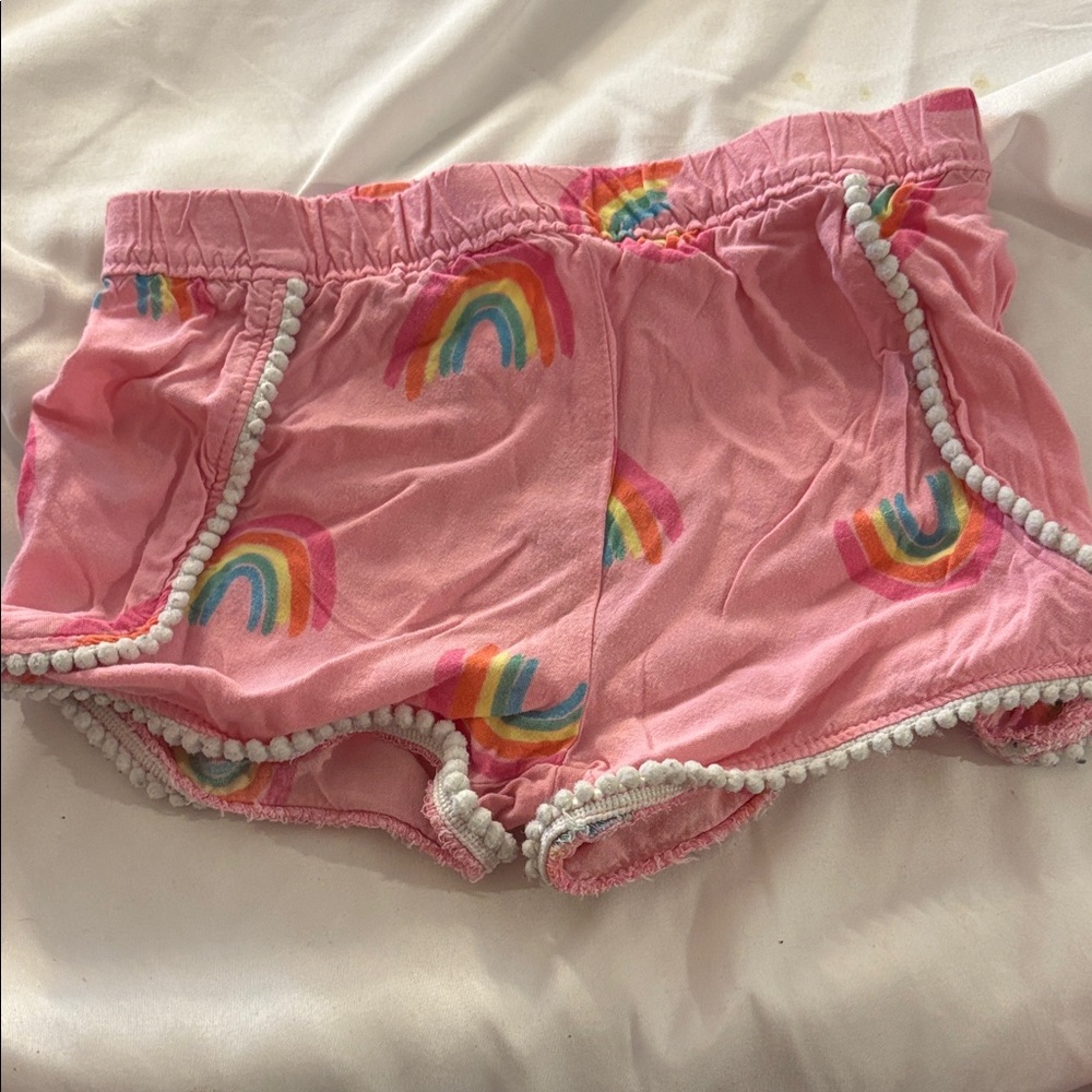 Pink Rainbow Shorts with Pom Pom Trim 12 months